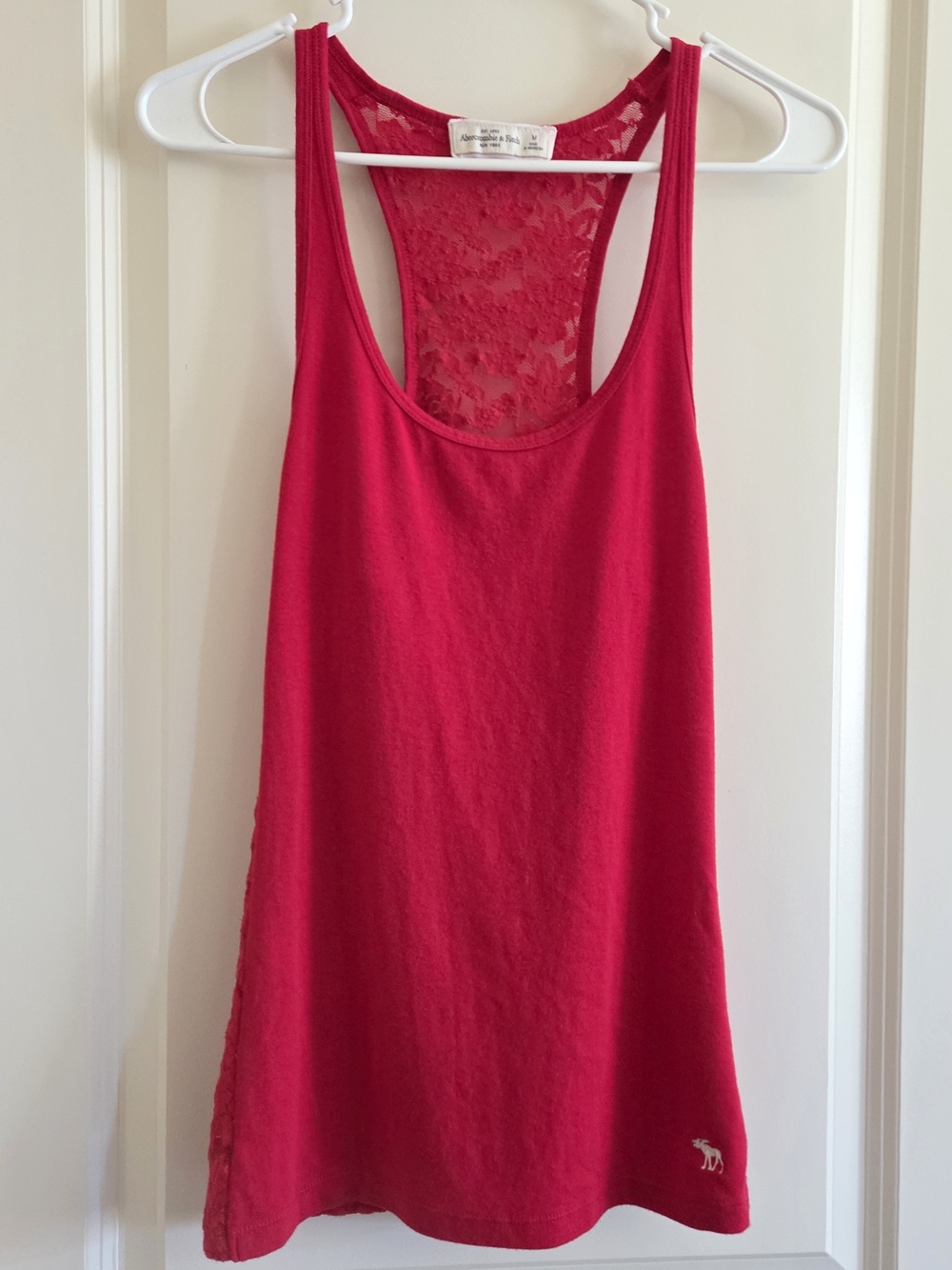 Abercrombie & Fitch Red Lace Back Racerback Tank Top M Moose Logo Y2K Vintage